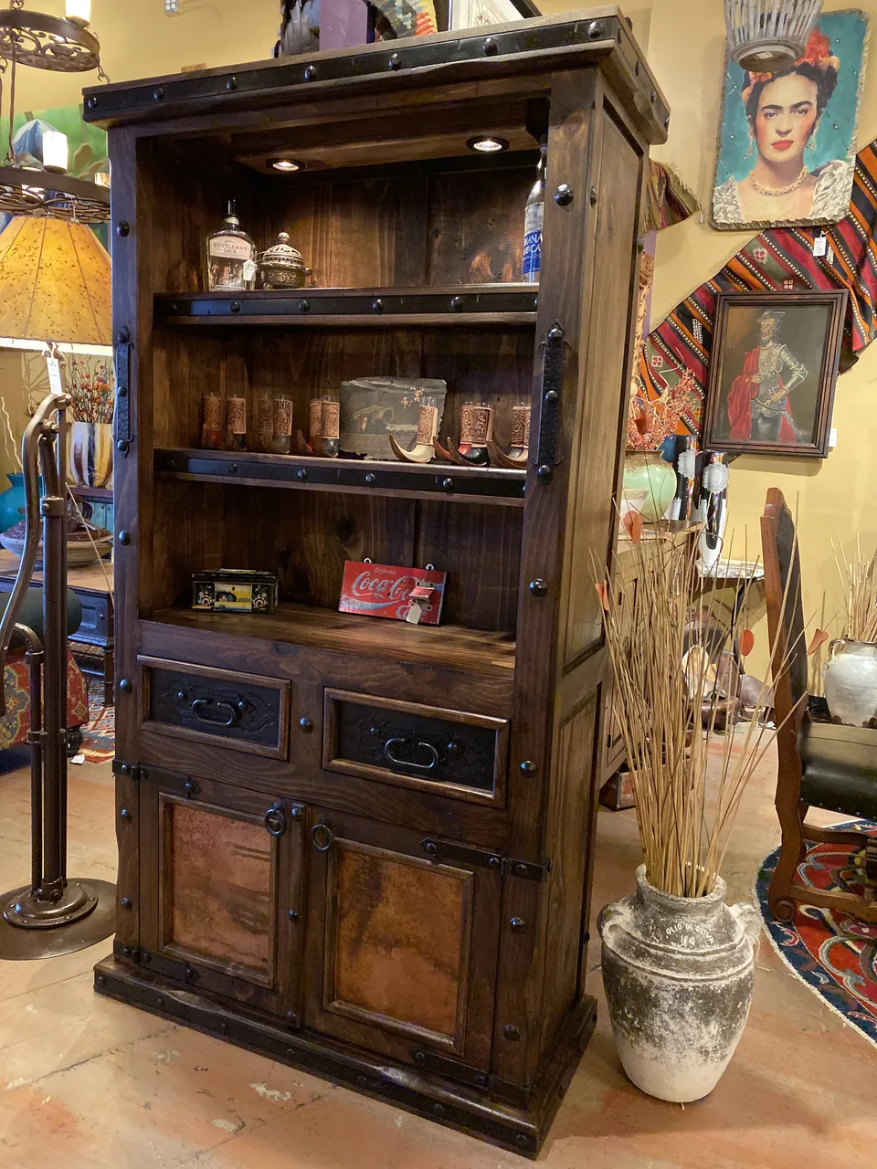 Hacienda Tooled Leather & Copper Bookcase