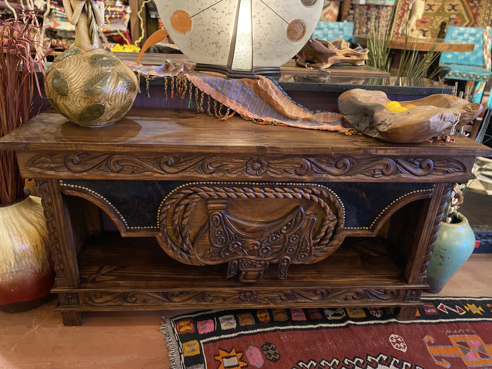 “Atta Boy Cowboy” Saddle Lift-Top Console