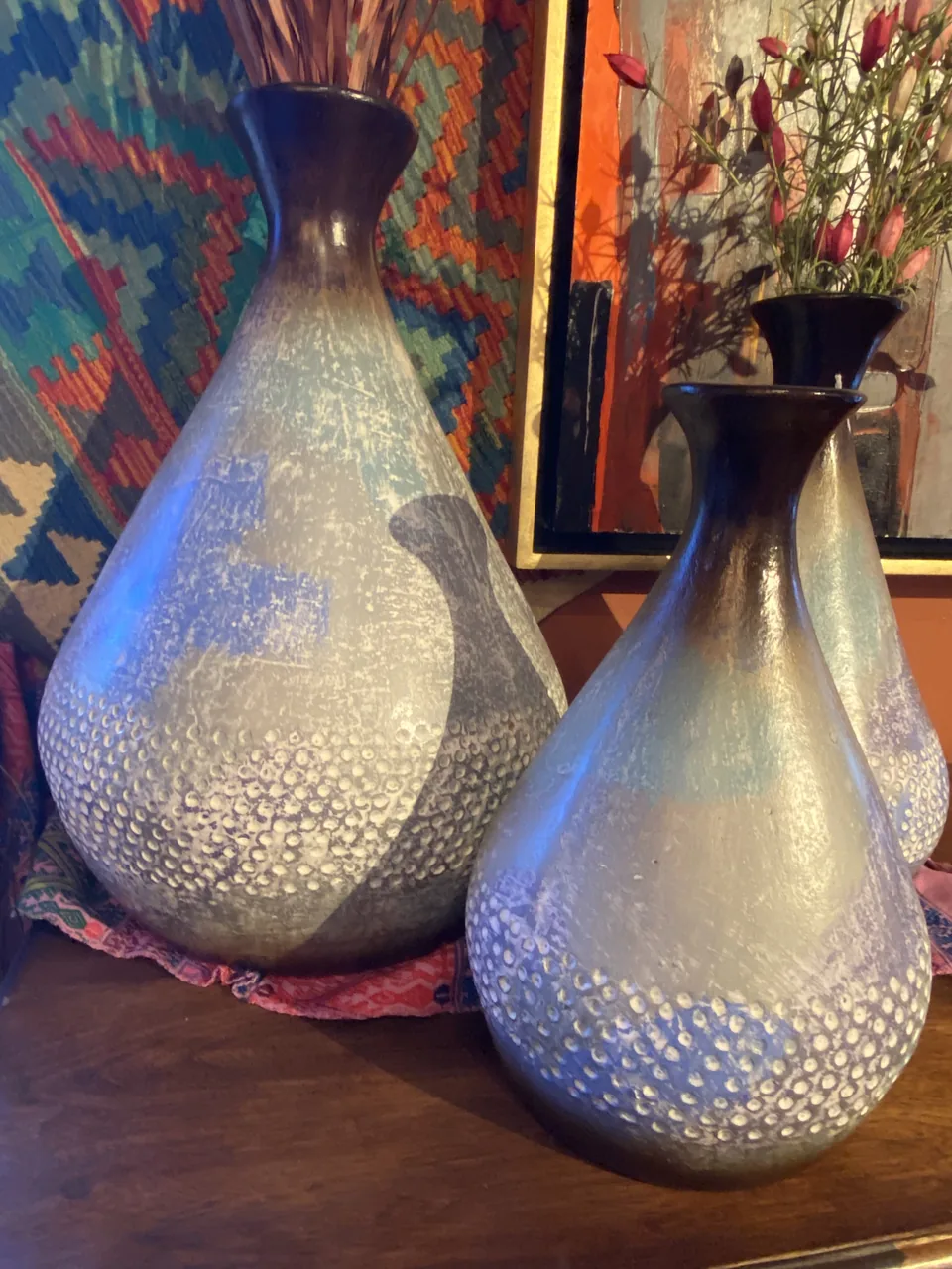 “Blue Bubbles” Set of 3 Vases