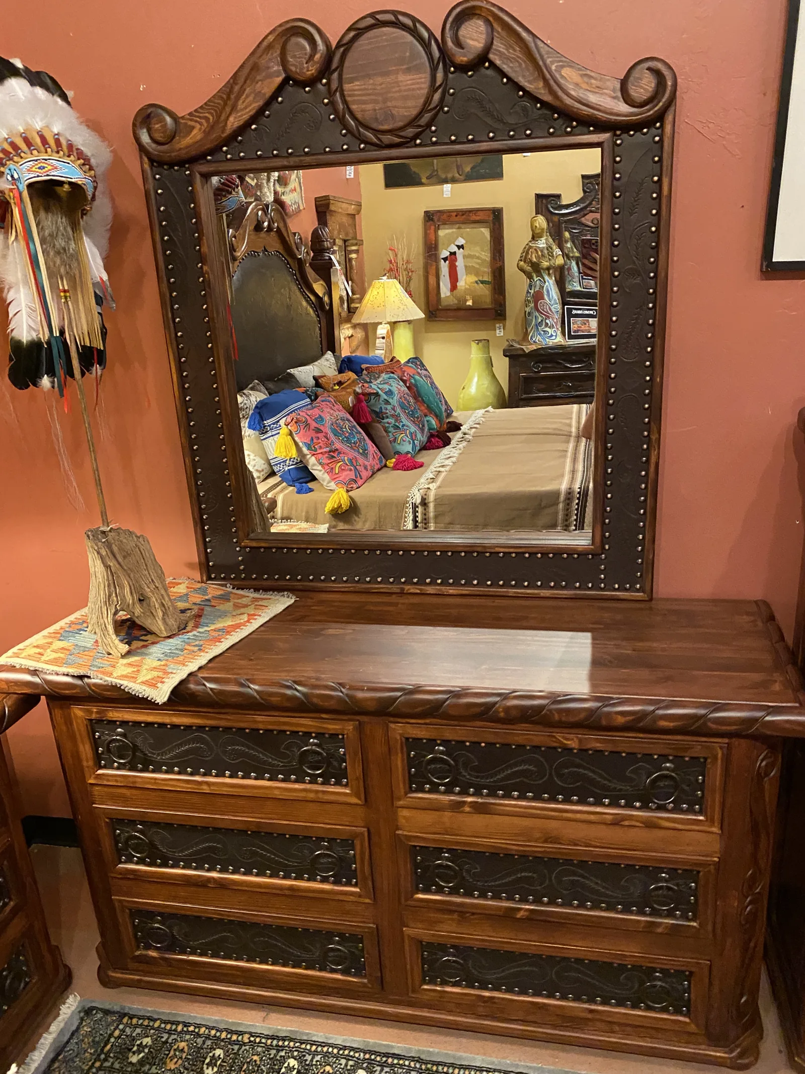 Oscar Tooled Leather Dresser Set in Café (doable in Yellow)