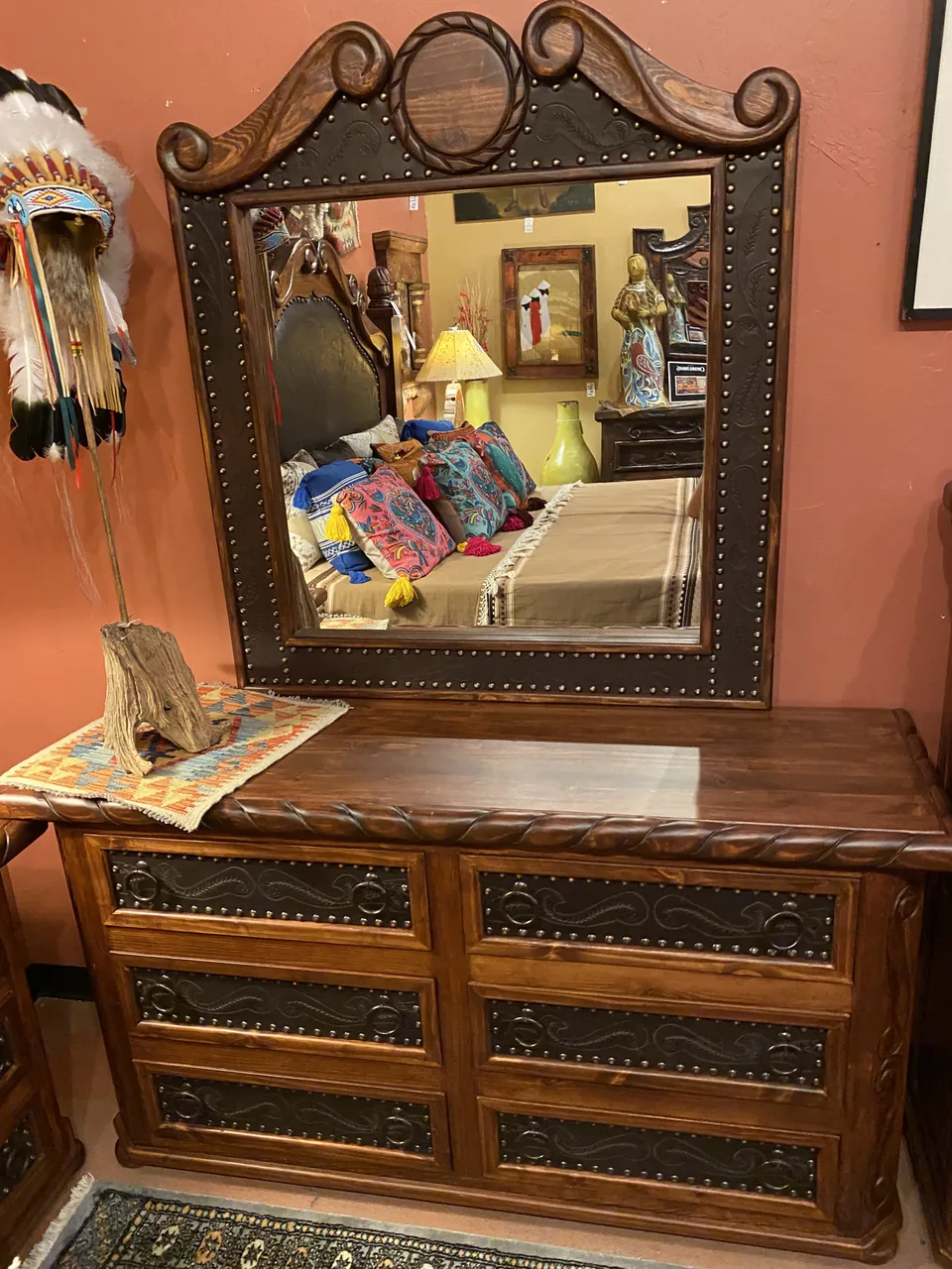 Oscar Tooled Leather Dresser Set in Café (doable in Yellow)