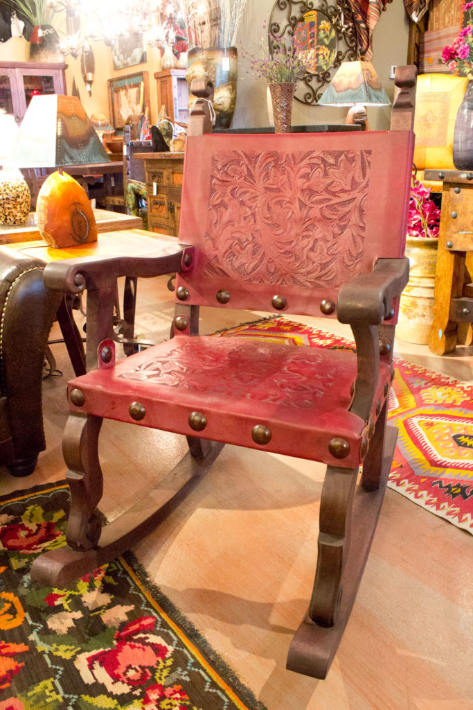 Argentina Tooled Leather Rocking Chair in Red Inglés