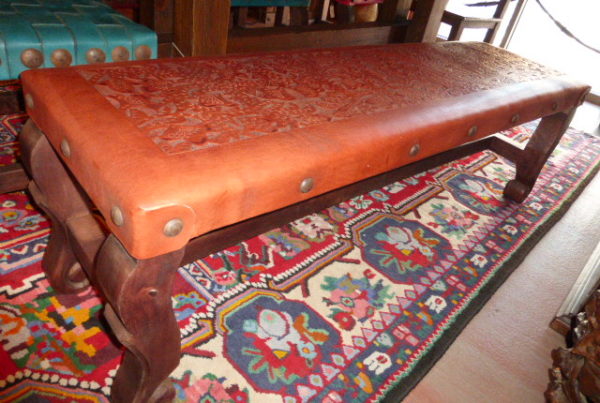 Argentina Tooled Leather Backless Bench in Red Inglès