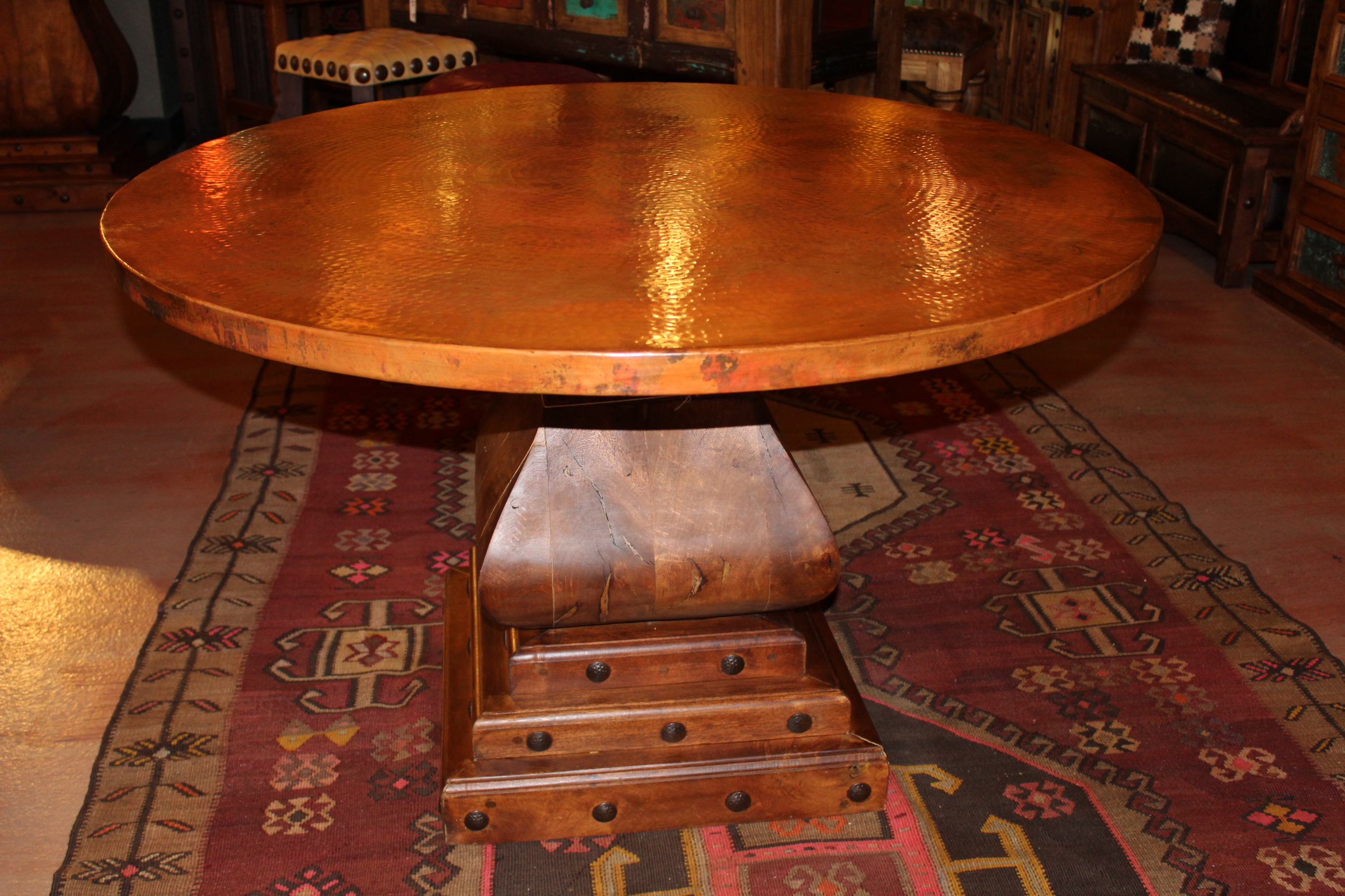 Round Copper Table on Mesquite Pedestal