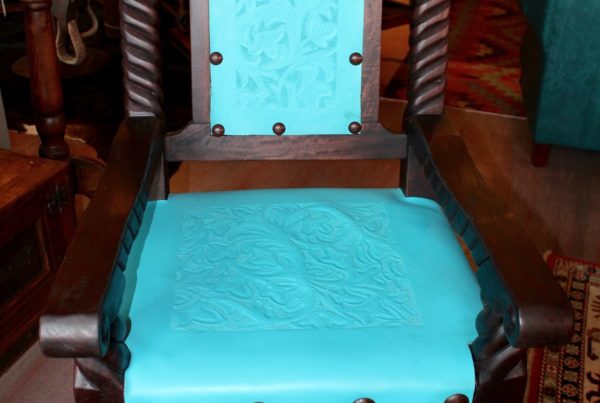 Rey Salomón Tooled Leather Armchair in Turquoise (doable another color)