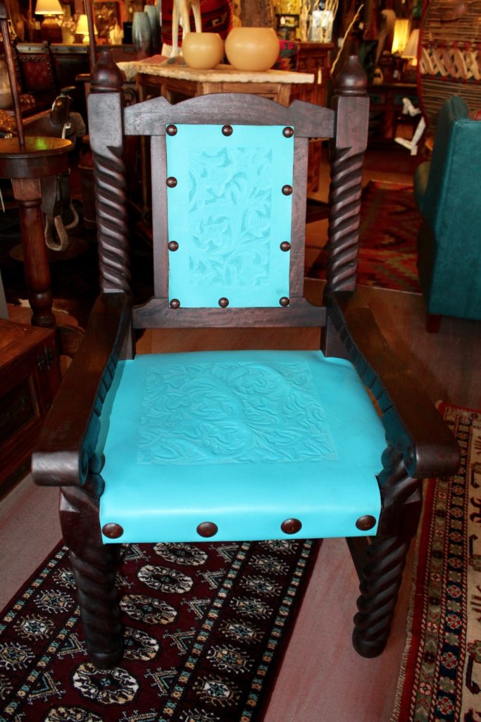 Rey Salomón Tooled Leather Armchair in Turquoise