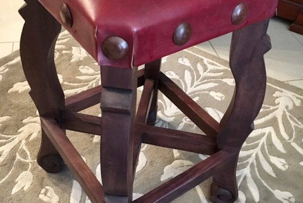 Argentina Tooled Leather Stool in Red Guinda