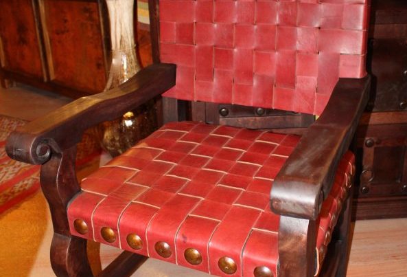 Argentina Woven Leather Armchair in Red Guinda