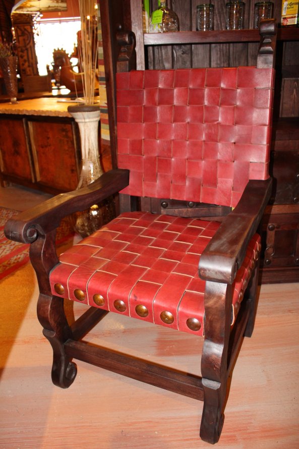Argentina Woven Leather Armchair in Red Guinda