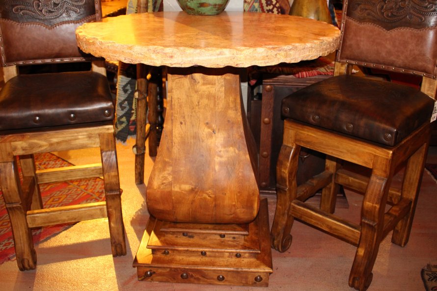 Chiseled Edge Travertine Bistro Table on Mesquite