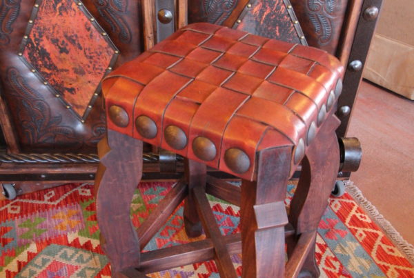 Argentina Woven Leather Stool in Red Guinda