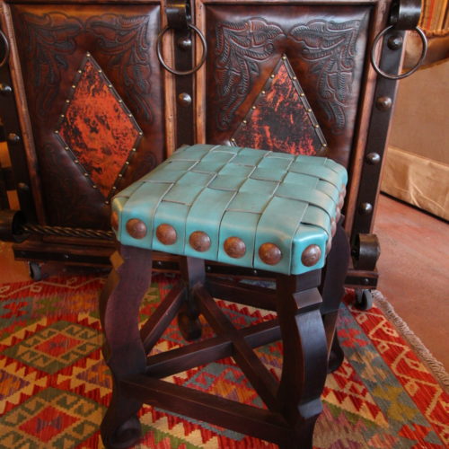 Argentina Woven Leather Stool in Turquoise