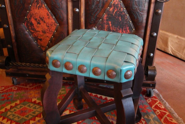 Argentina Woven Leather Stool in Turquoise