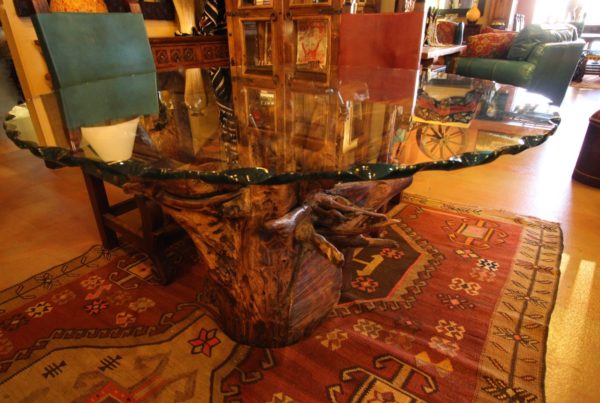 Round Glass Table on Mesquite Root