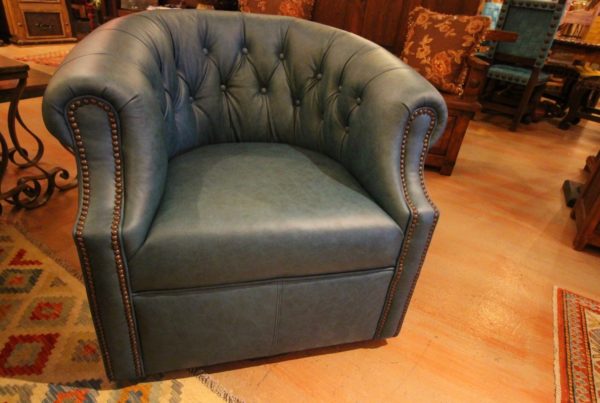 Omaha Turquoise Swivel Barrel Chair