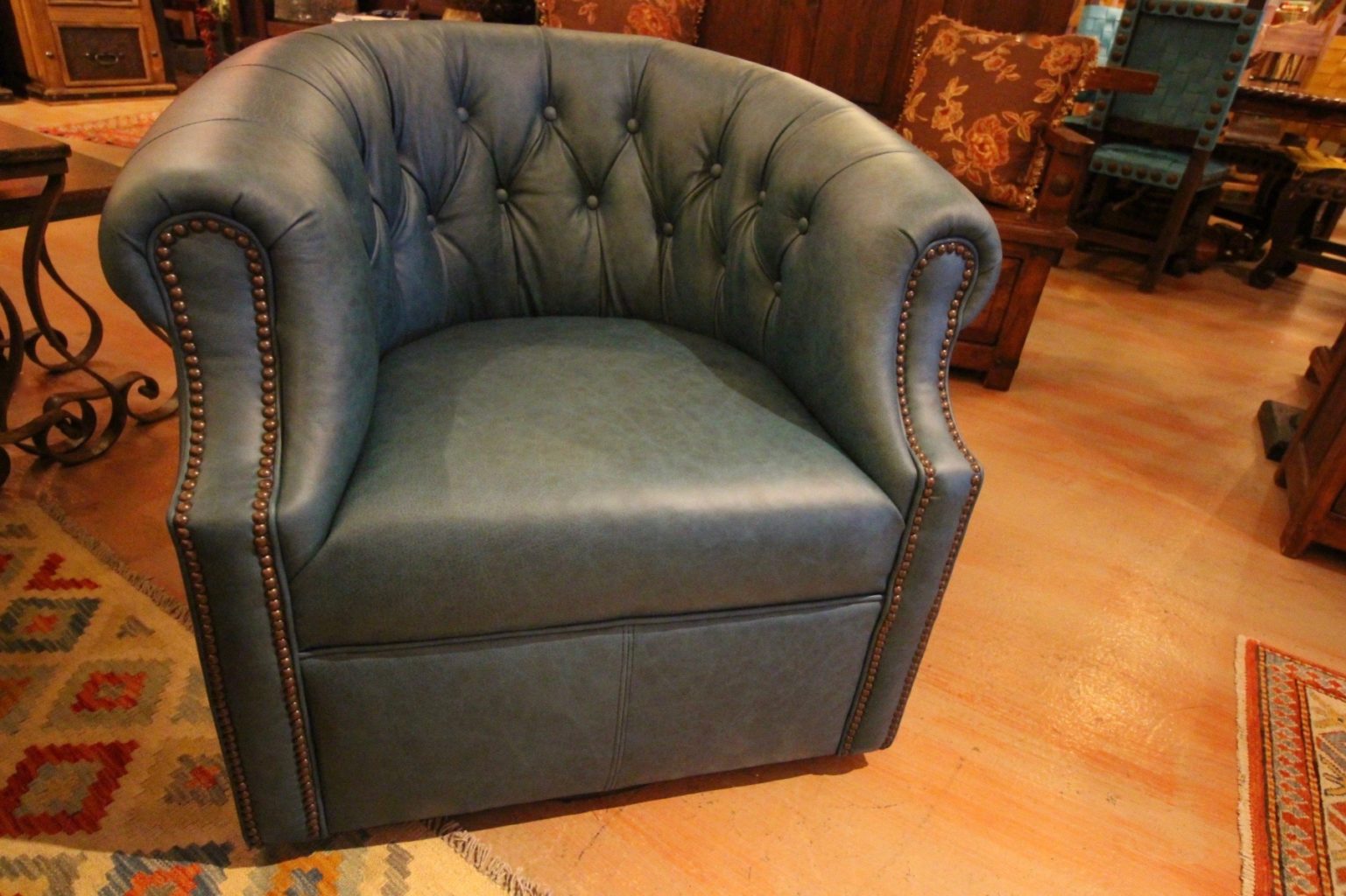 Omaha Turquoise Swivel Barrel Chair