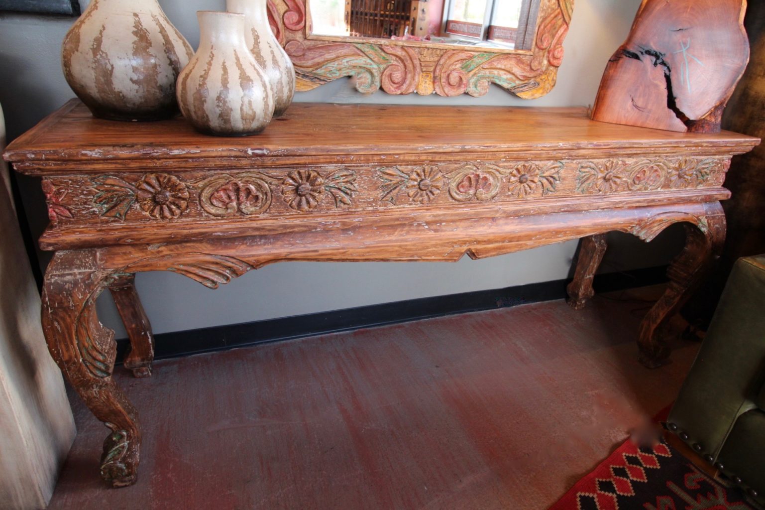 Weathered Carved Sofa Table