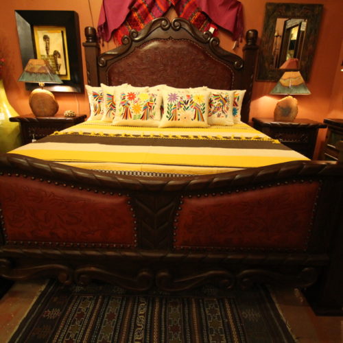 Oscar Tooled Leather Bed in Red Guinda