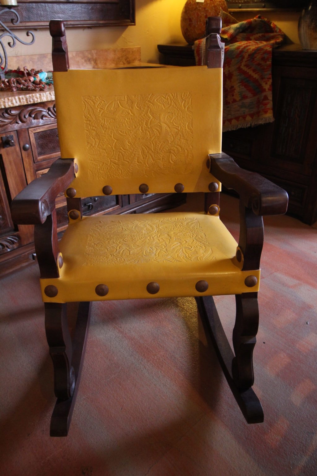 Argentina Tooled Leather Rocking Chair in Yellow