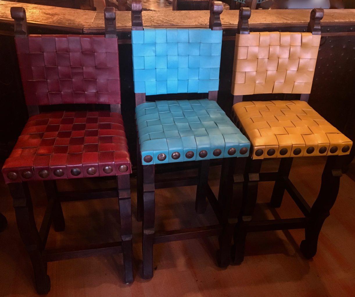 Argentina Woven Leather Barstools in Yellow, Turquoise & Red Guinda