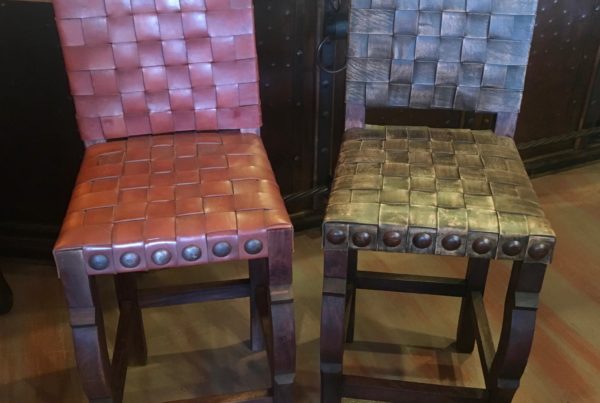 Argentina Woven Leather Barstools in Vintage Café & Red Guinda