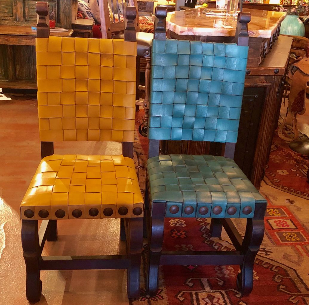 Argentina Woven Leather Chairs in Turquoise & Yellow