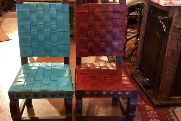 Argentina Woven Leather Chairs in Turquoise & Red Guinda