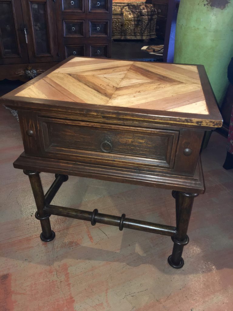 Mesquite Inlay End Table with Iron Base