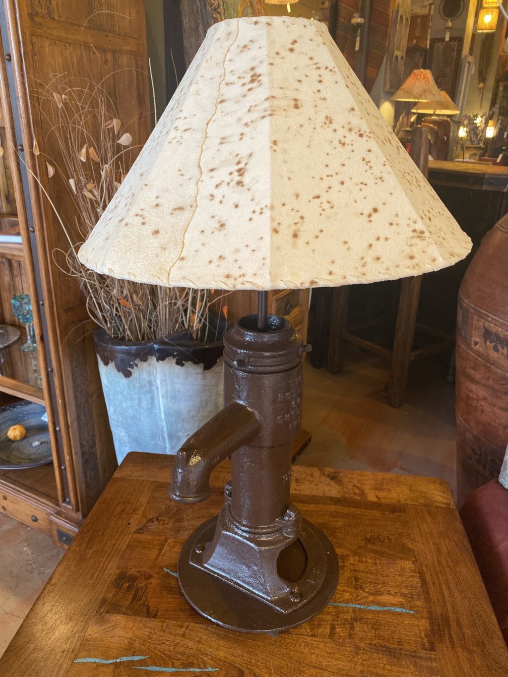 Water Pump Table Lamp with Sheep Skin Shade