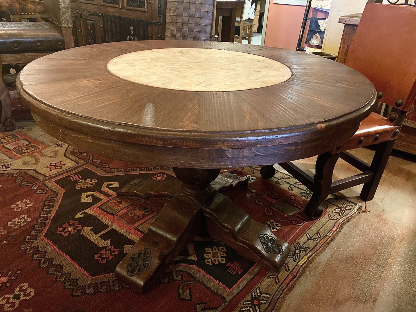 Round Wormwood Table with Onyx Inlay