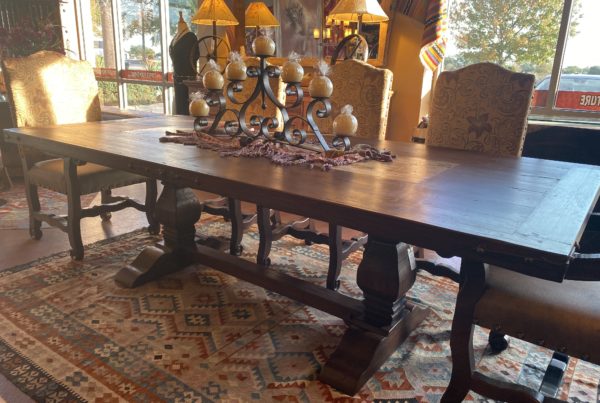 Wormwood Trestle Table with Travertine Inlay