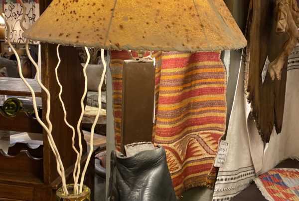 Old Stirrup Table Lamp with Sheep Skin Shade