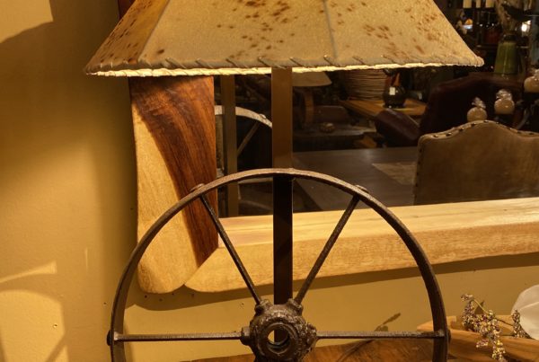 Wheel Rim Table Lamp with Sheep Skin Shade