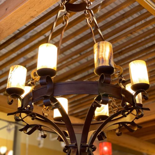 Forged Iron Chandelier with Onyx Shades