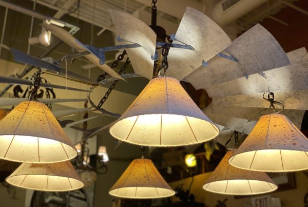 Windmill Chandelier with Sheep Skin Shades