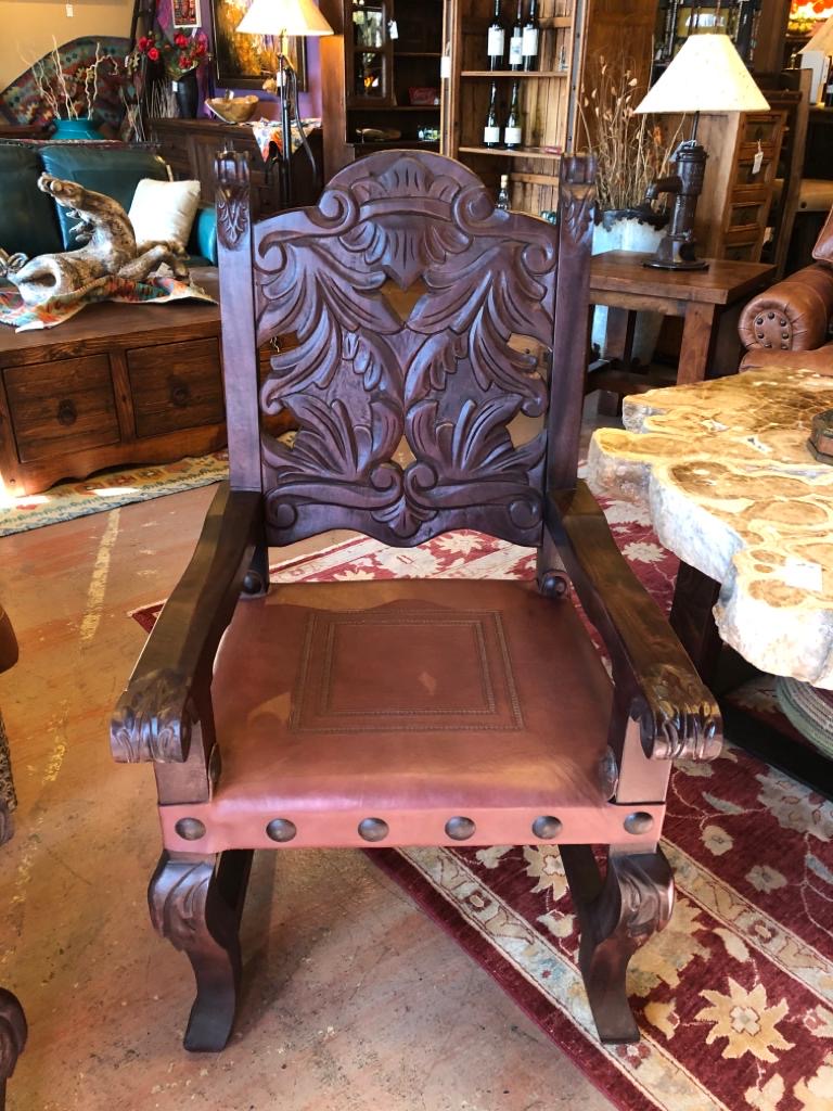Hand-Carved Armchair in Red Guinda