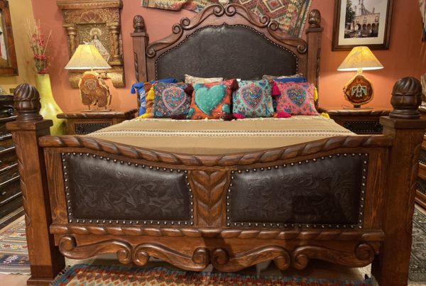 Oscar Tooled Leather Bed in Café