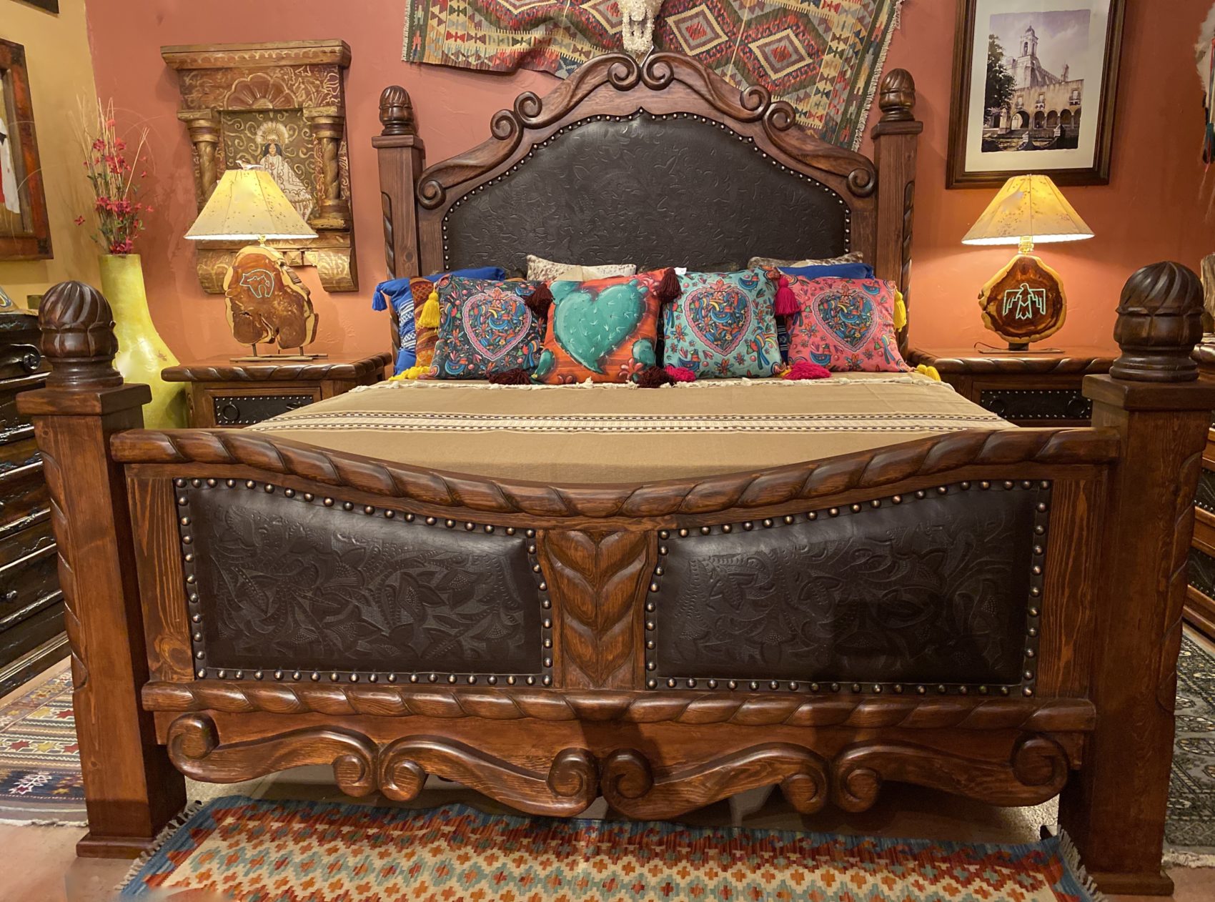 Oscar Tooled Leather Bed in Café
