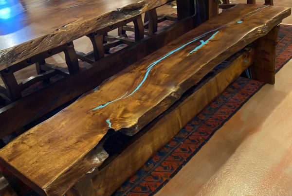 Free Form Mesquite Turquoise Inlay Backless Bench