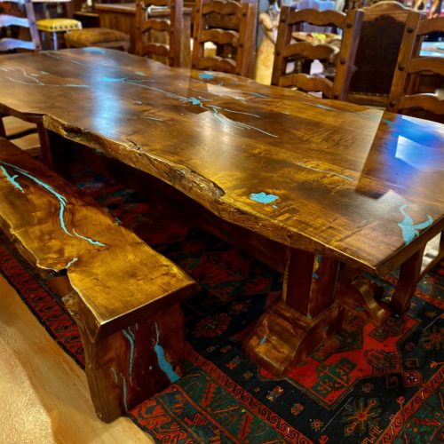 Free Form Mesquite Turquoise Inlay Table