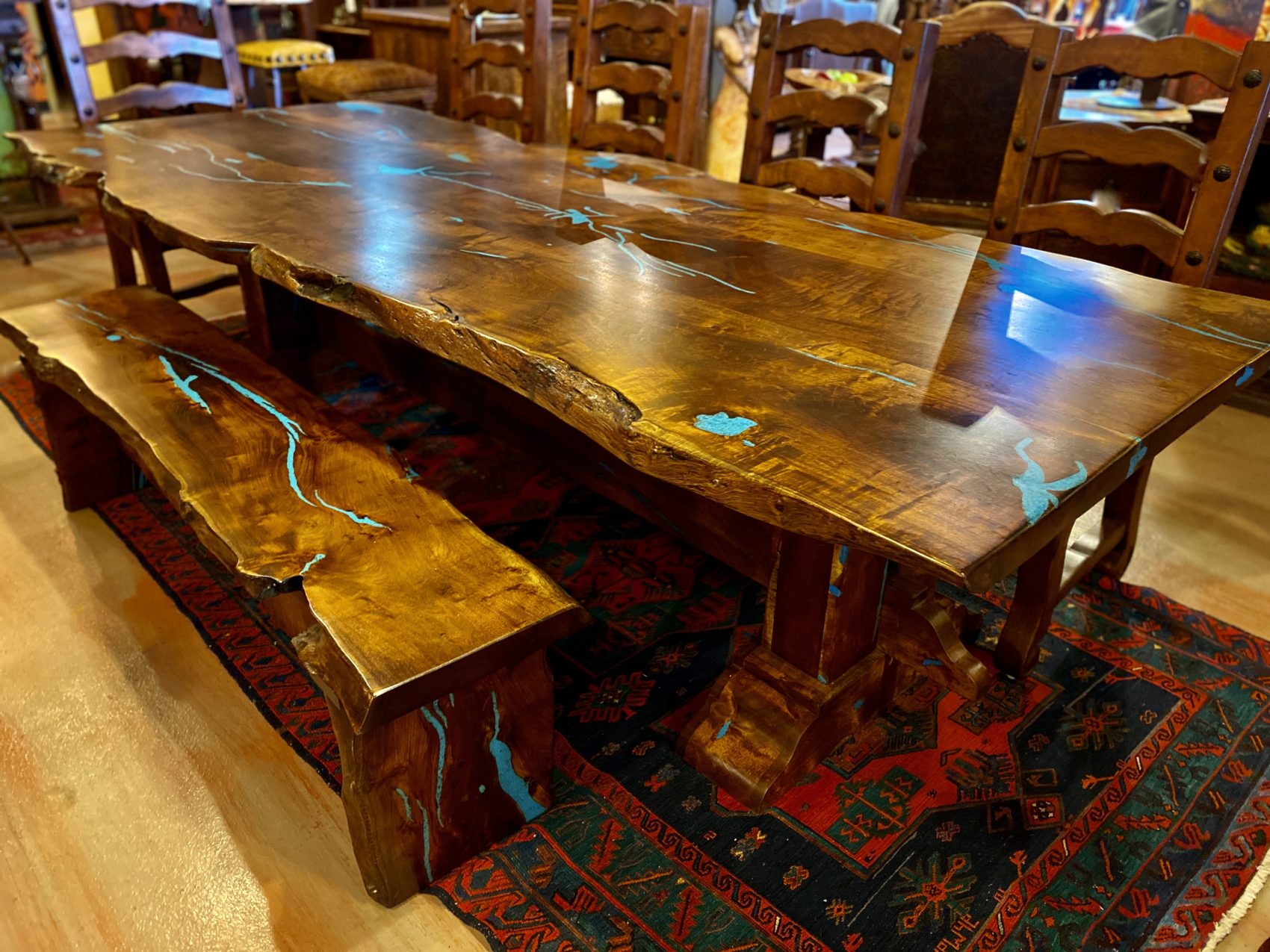 Free Form Mesquite Turquoise Inlay Table