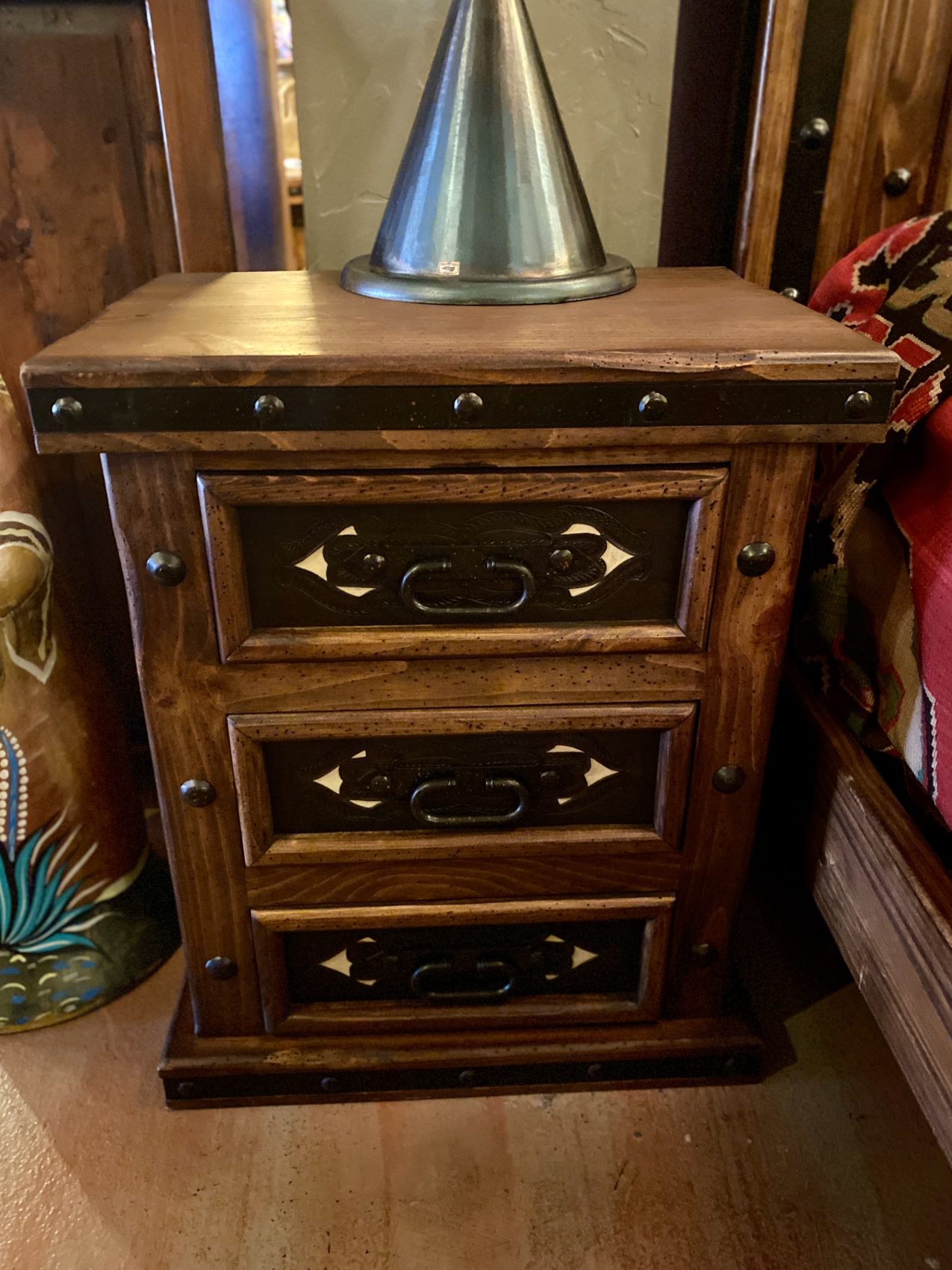 Hacienda Tooled Leather Nightstand in Yellow (doable in Red or Turquoise)