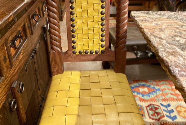 Rey Salomón Woven Leather Chair in Yellow