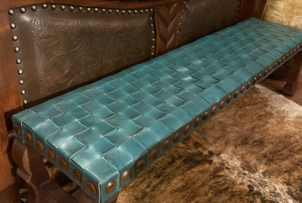 Argentina Woven Leather Backless Bench in Turquoise Verde