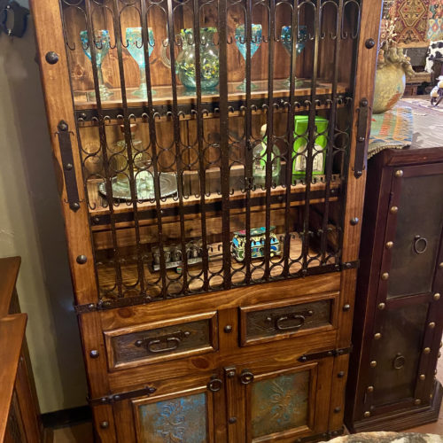 Ornate Copper & Tooled Leather Bookcase
