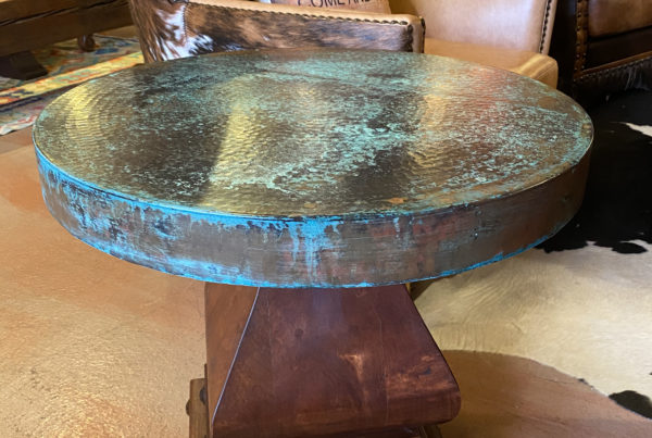 Round Acid-Washed Copper End Table with Mesquite Base