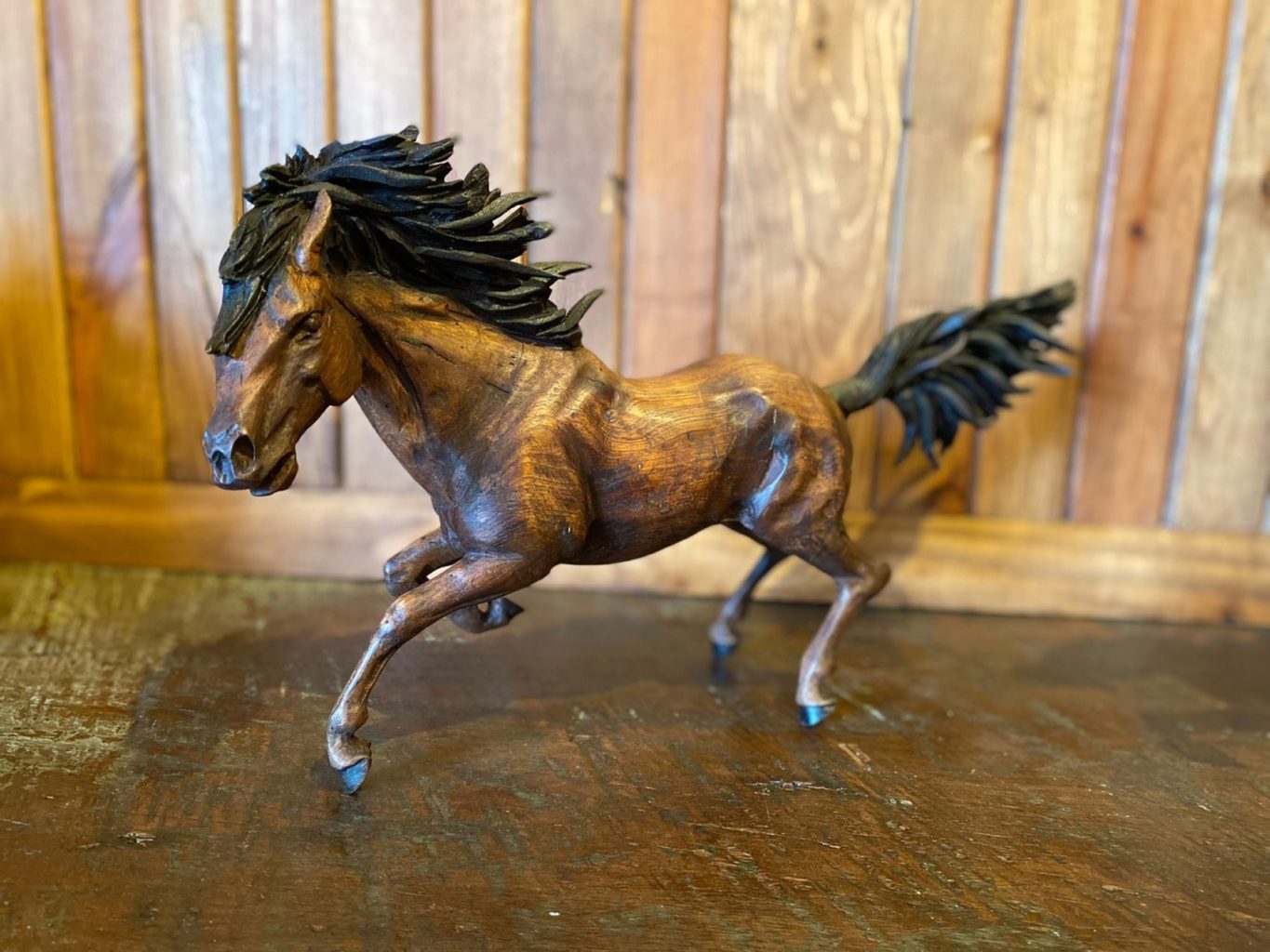 Hand Carved Galloping Mustang