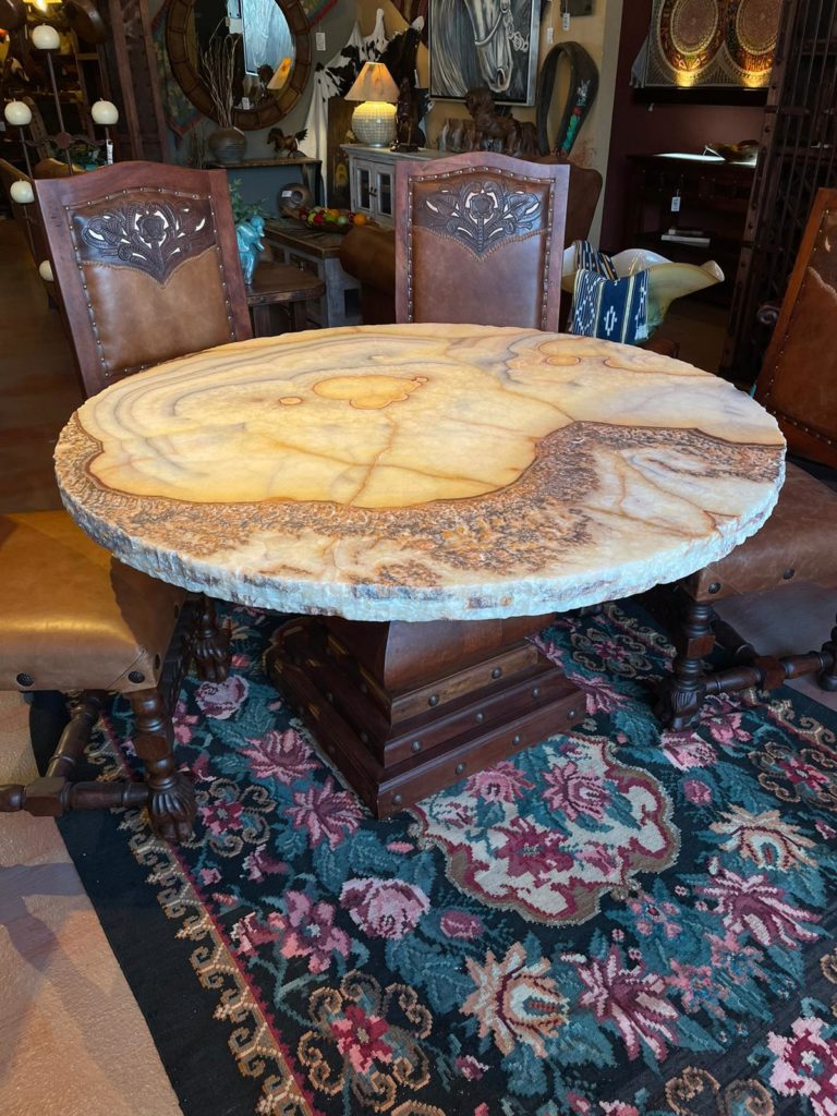 Natural Onyx Table on Mesquite Pedestal