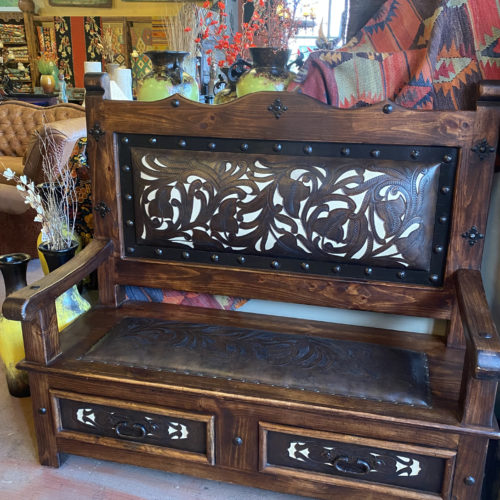 Charro Hand-Tooled Leather Bench