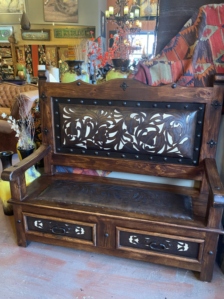 Charro Hand-Tooled Leather Bench